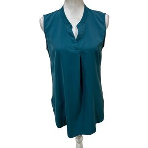 Timeson Sleeveless teal green split neck Blouse polyester size medium